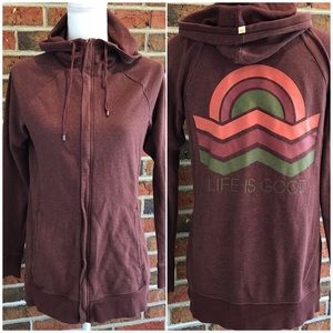 Life is Good Maroon Zip Up Hoodie Size Small